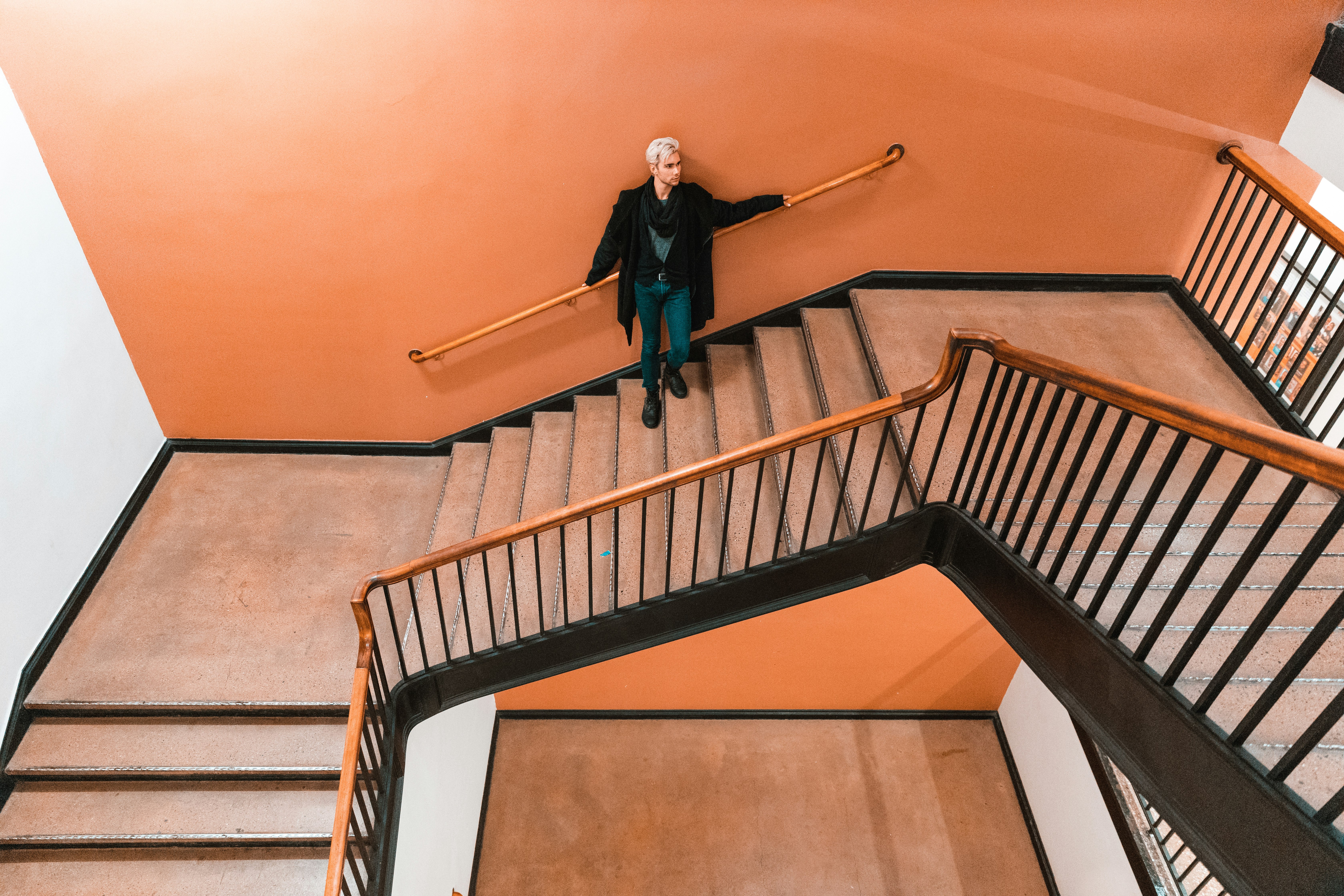 person standing on staircase